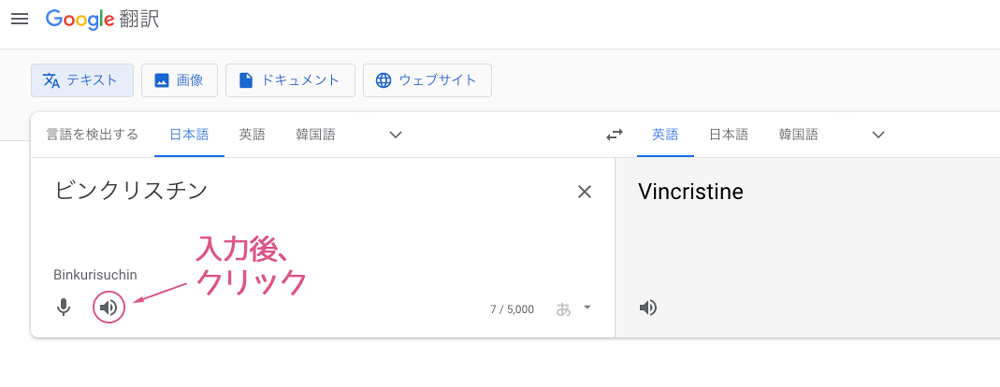 google翻訳ページの音声読み取り機能を使って成分名を繰り返し聞く事で覚える